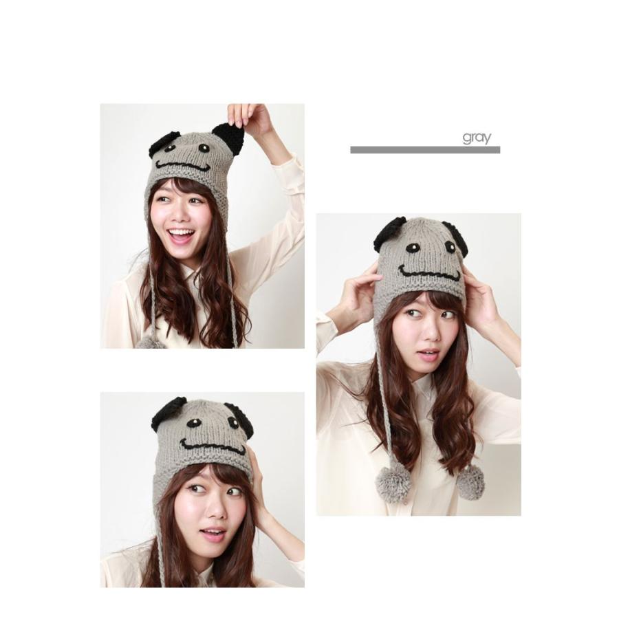 【SALE価格】ニット帽 レディース 猫耳 耳あて＆ボンボン付き |  | 04