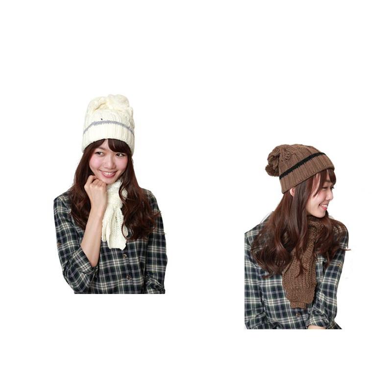 【SALE価格】帽子 ニットキャップ ポンポン付ケーブル編みニットキャップ |  | 02