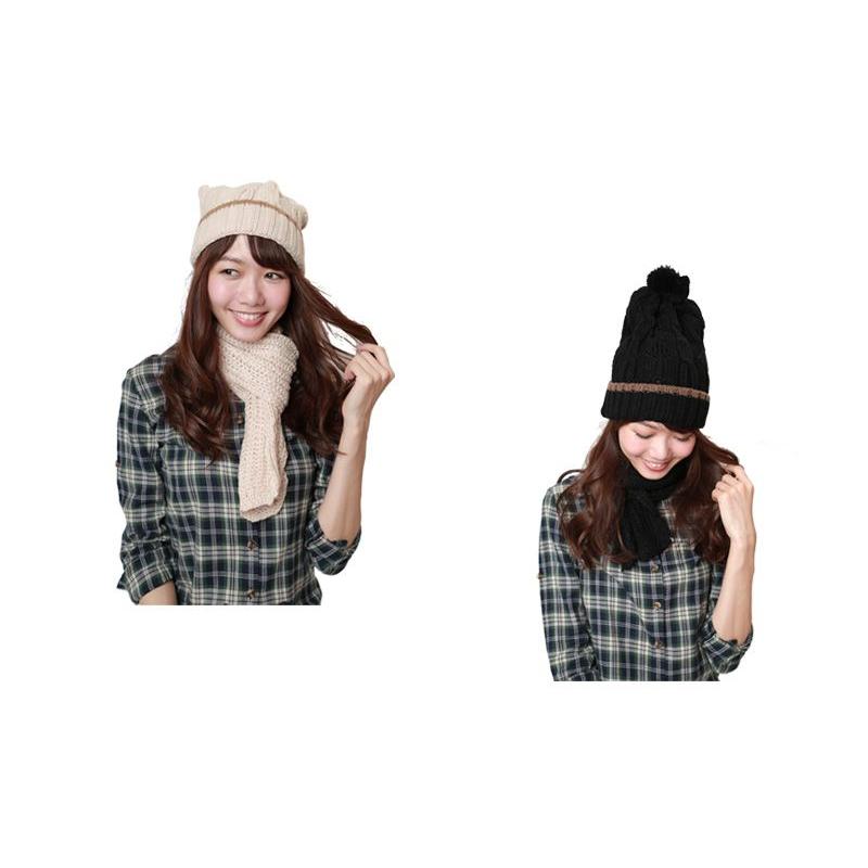 【SALE価格】帽子 ニットキャップ ポンポン付ケーブル編みニットキャップ |  | 03