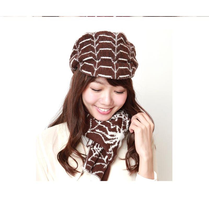 【SALE価格】同柄マフラー付き　スパイダーソフト　フェルトベレー帽 |  | 01