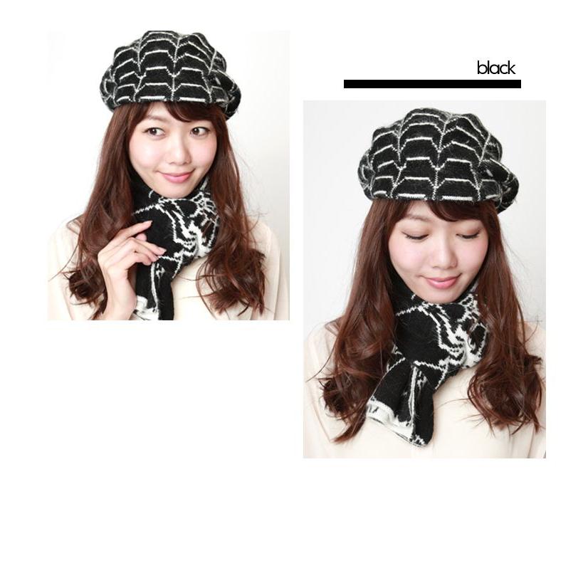 【SALE価格】同柄マフラー付き　スパイダーソフト　フェルトベレー帽 |  | 02