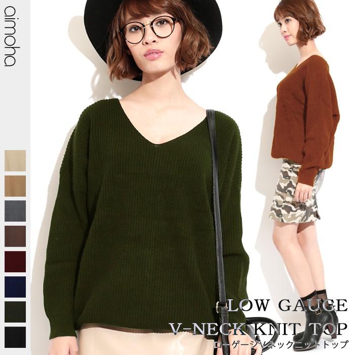 ニット カジュアル チュニック Vネックロングニットトップ | 