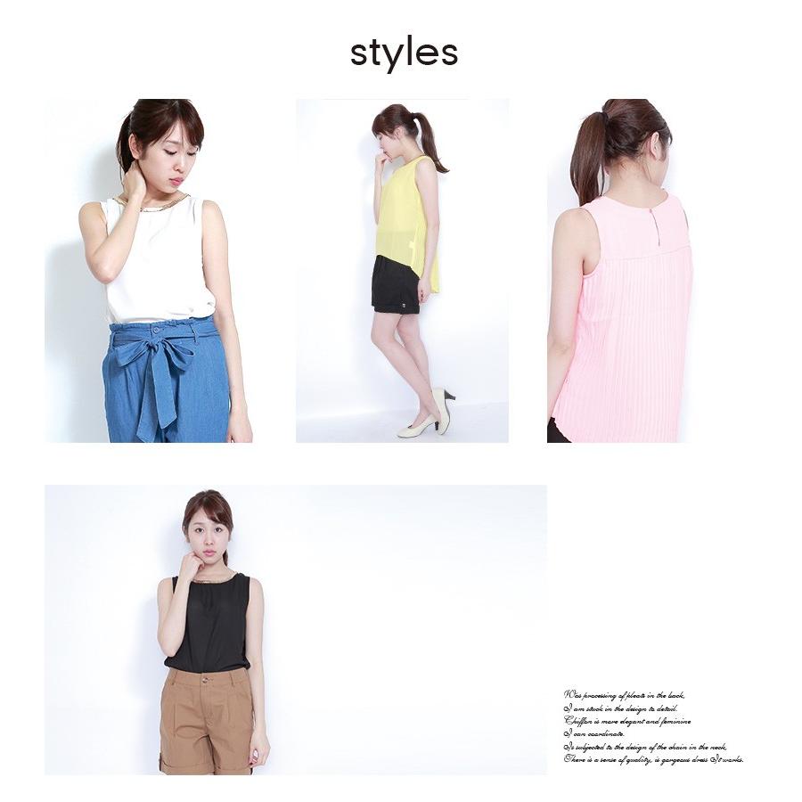 シフォントップ トップス バックプリーツ カットソー ノースリーブ タンク |  | 01