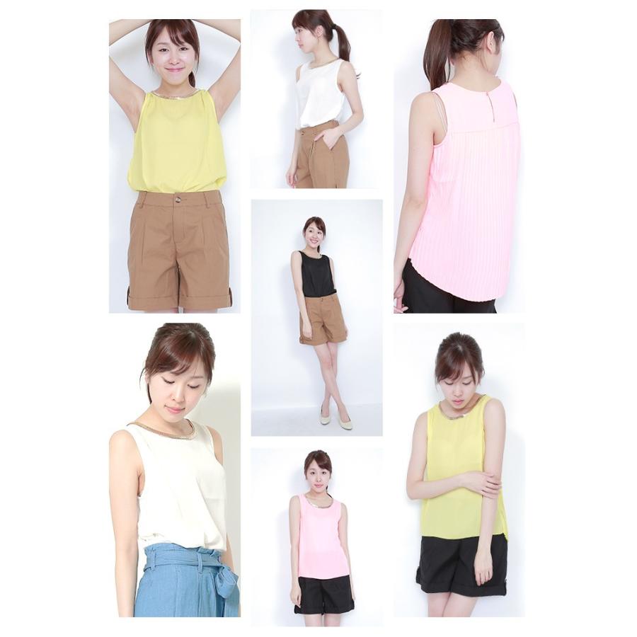シフォントップ トップス バックプリーツ カットソー ノースリーブ タンク |  | 03