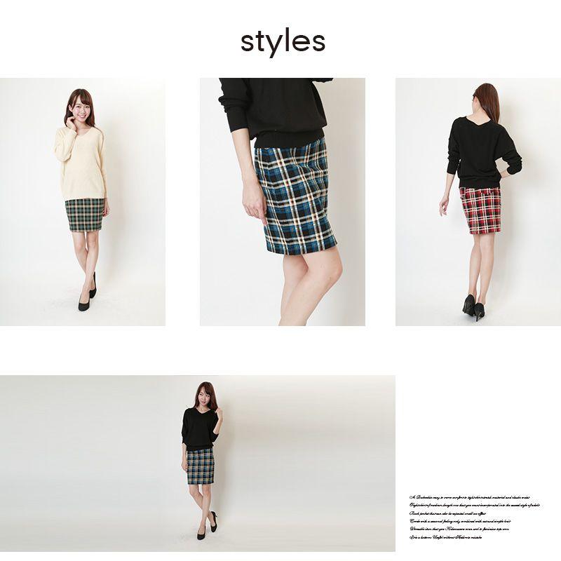 スカート タイトスカート チェック タータンチェック柄ストレッチタイトスカート　ポイント消化 |  | 03