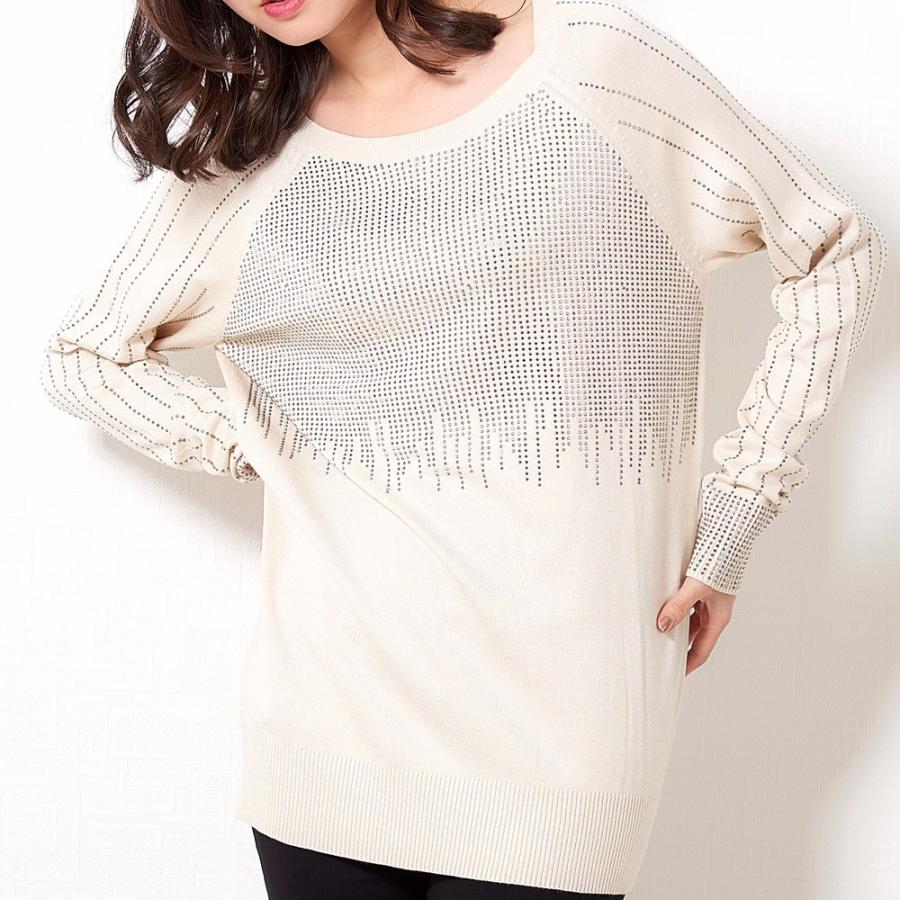 ラインストーンニット 前面ラインストーン 袖ラインストーン ニット セーター レディース トップス ミセス クルーネック ストーン 長袖 |  | 02