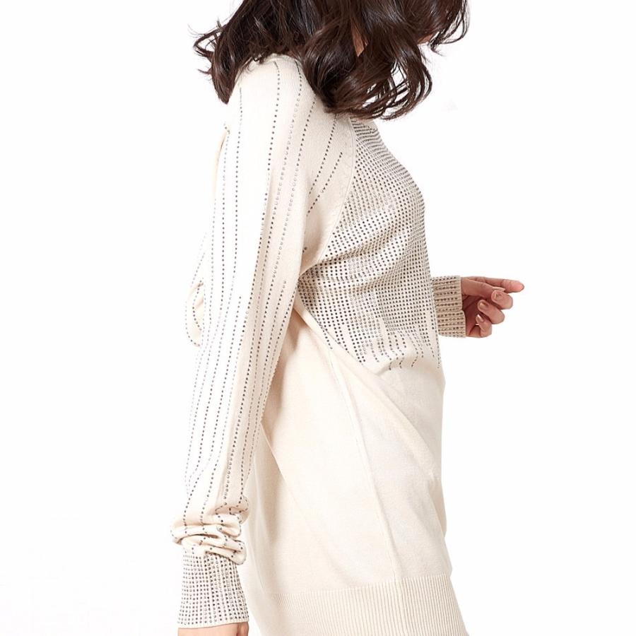 ラインストーンニット 前面ラインストーン 袖ラインストーン ニット セーター レディース トップス ミセス クルーネック ストーン 長袖 |  | 03