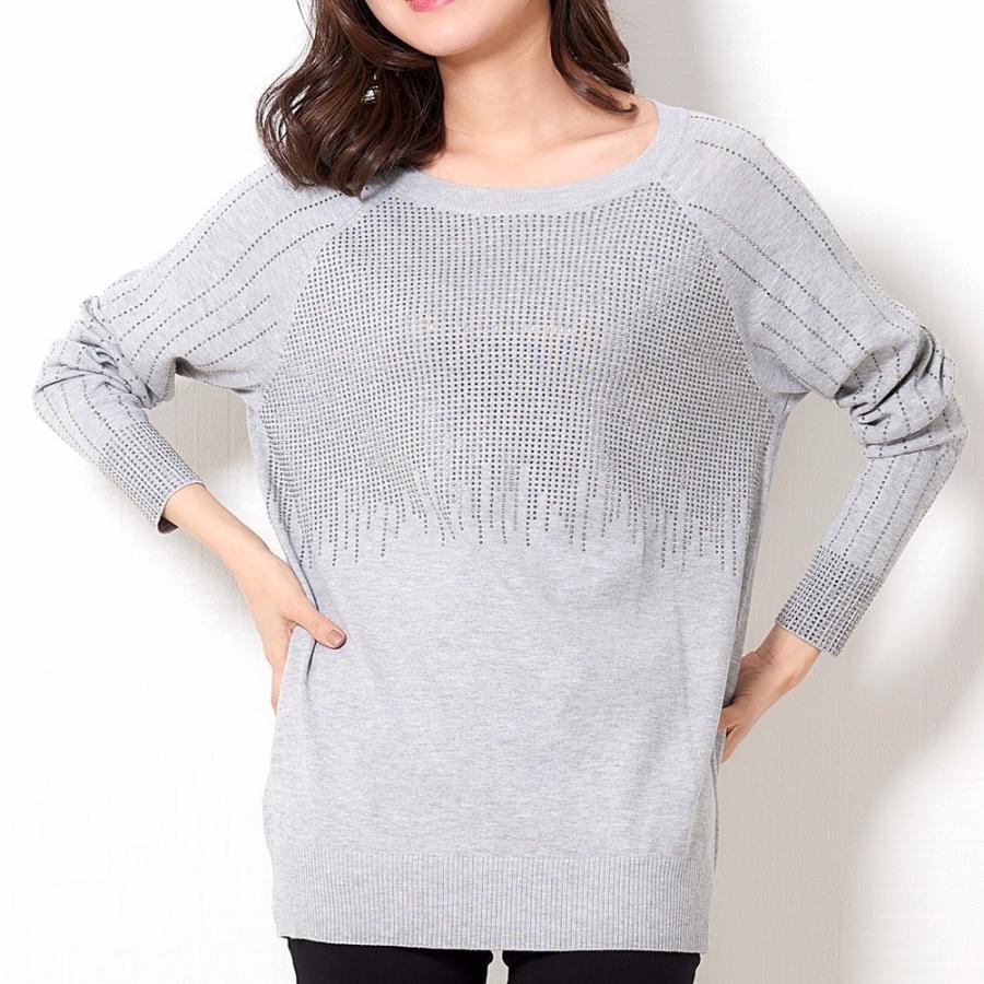 ラインストーンニット 前面ラインストーン 袖ラインストーン ニット セーター レディース トップス ミセス クルーネック ストーン 長袖 |  | 08