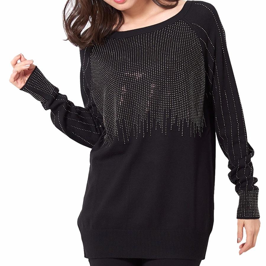 ラインストーンニット 前面ラインストーン 袖ラインストーン ニット セーター レディース トップス ミセス クルーネック ストーン 長袖 |  | 09
