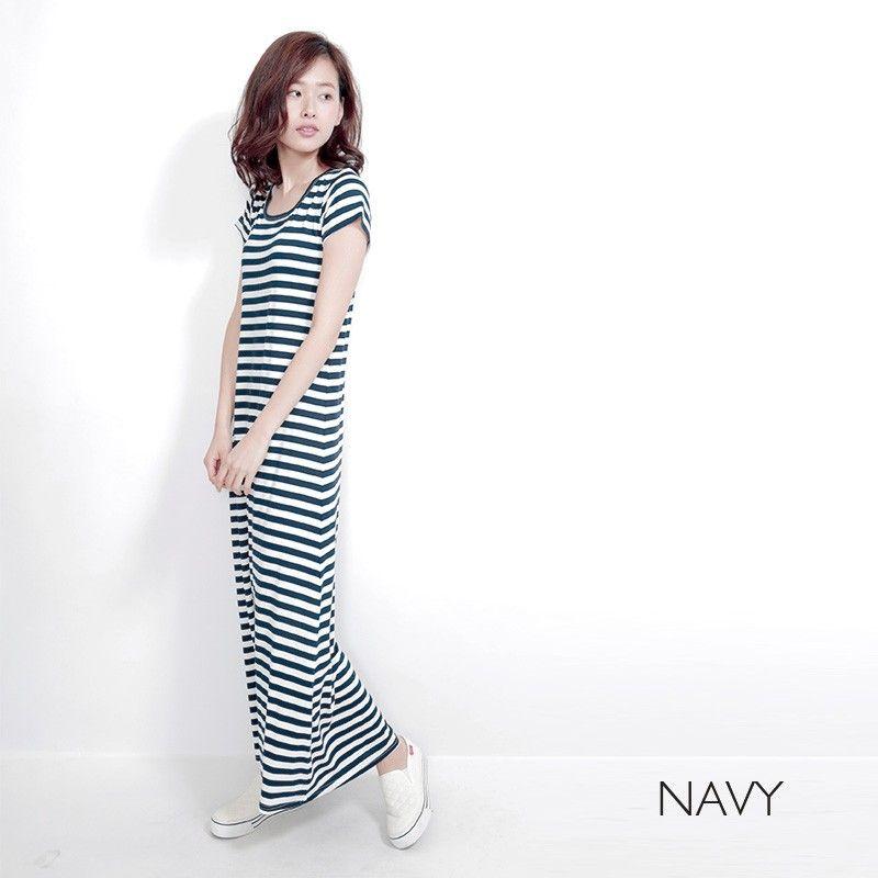 ワンピース マキシワンピ ボーダー ショートスリーブボーダーロングTシャツワンピース |  | 01