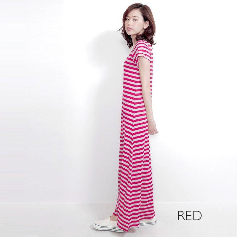 ワンピース マキシワンピ ボーダー ショートスリーブボーダーロングTシャツワンピース |  | 02