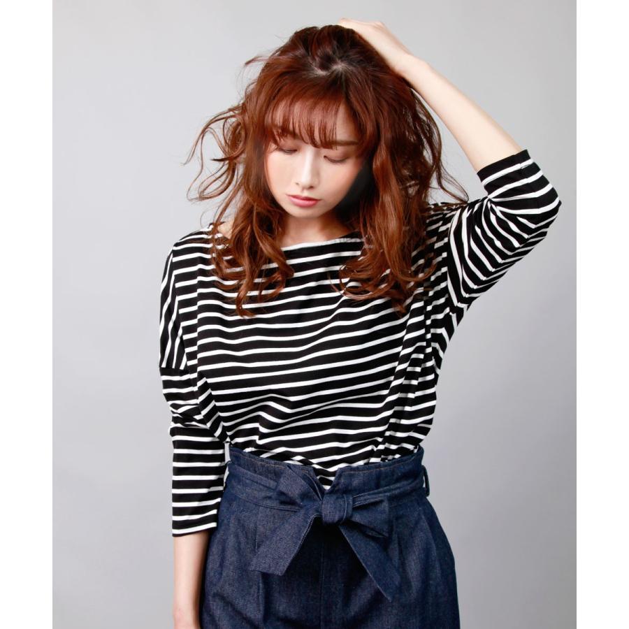 クルーネックワイドボーダートップス カットソー 肩落ち ボーダー ロンティー レディース トップス 春 秋 冬 |  | 01
