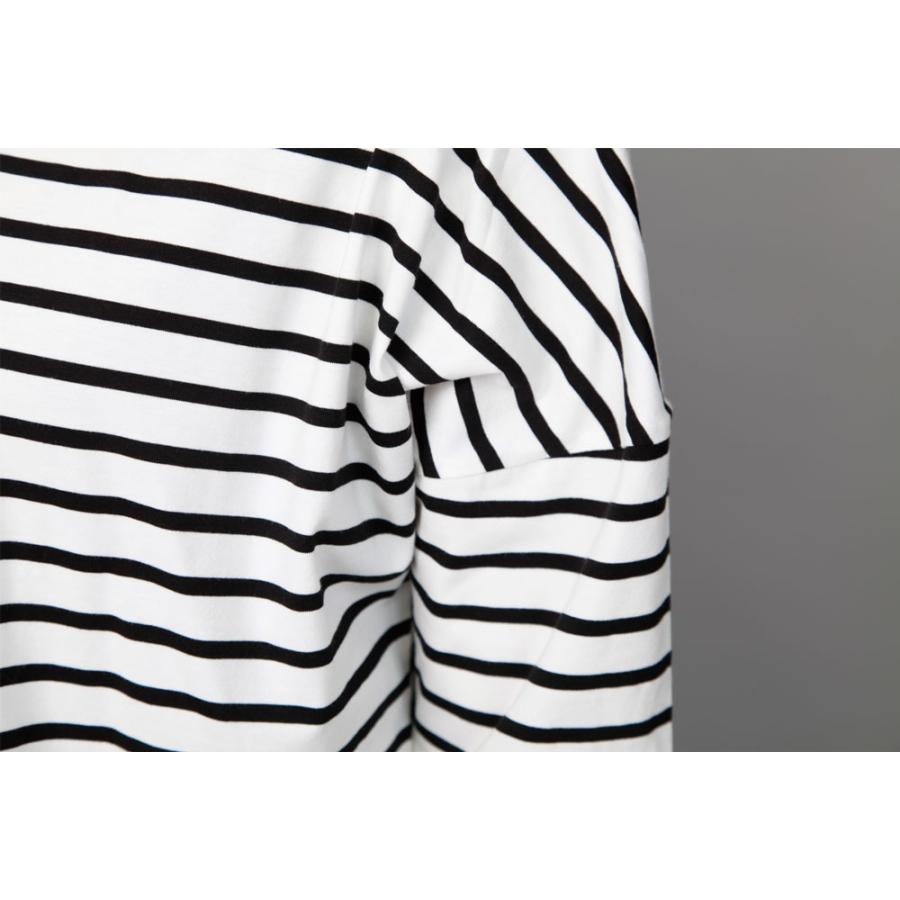 クルーネックワイドボーダートップス カットソー 肩落ち ボーダー ロンティー レディース トップス 春 秋 冬 |  | 04