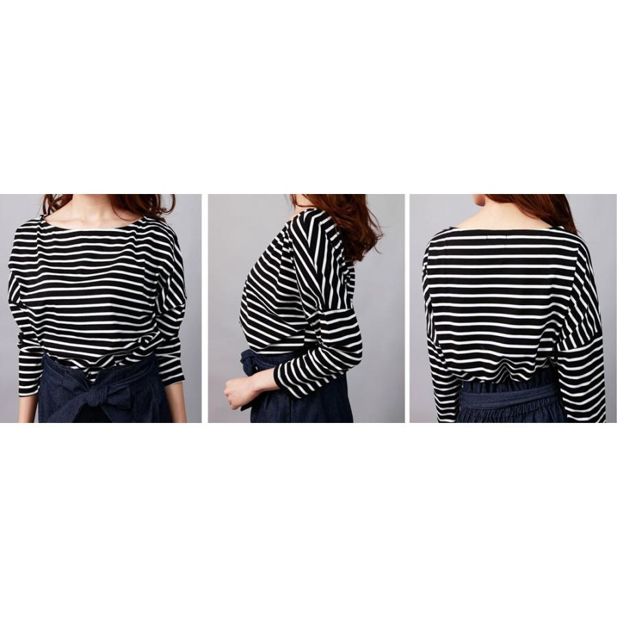 クルーネックワイドボーダートップス カットソー 肩落ち ボーダー ロンティー レディース トップス 春 秋 冬 |  | 06