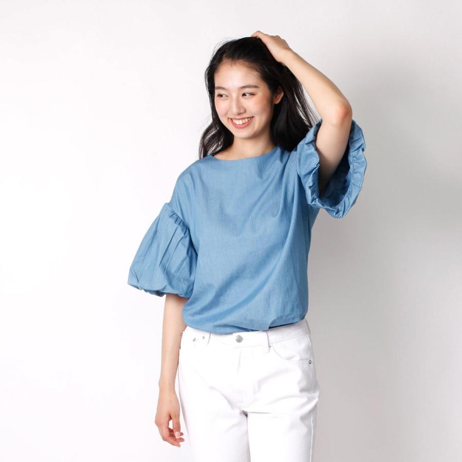 バルーンスリーブデニムプルオーバー デニム レディース フレアスリーブ バルーン袖 ボリューム袖  春 夏 秋 トップス |  | 01