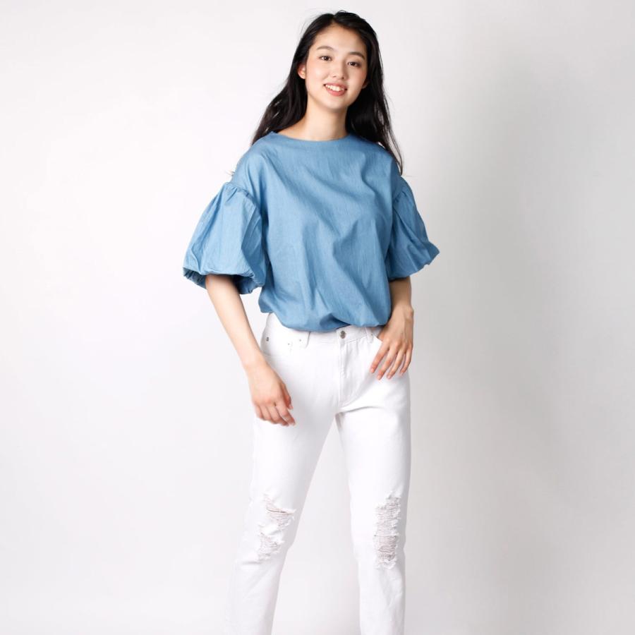 バルーンスリーブデニムプルオーバー デニム レディース フレアスリーブ バルーン袖 ボリューム袖  春 夏 秋 トップス |  | 02