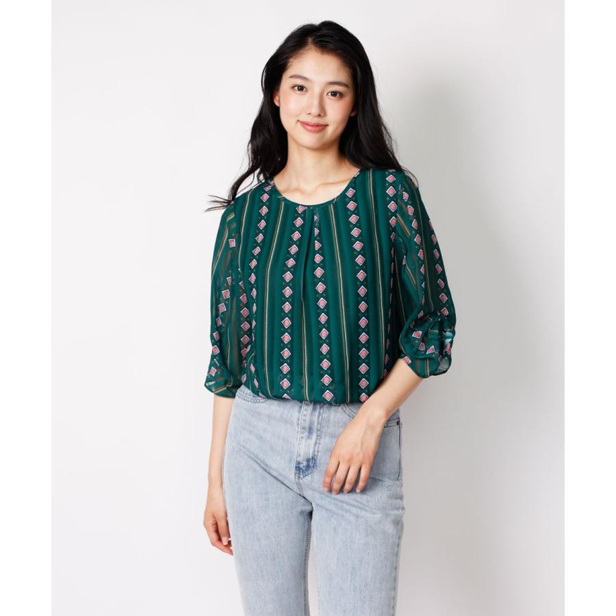 袖リボン総柄シフォンブラウス 絞り袖 シフォン ブラウス トップス レディース オフィス シャツ 春 秋 |  | 01