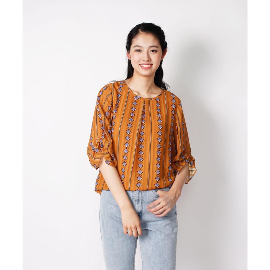 袖リボン総柄シフォンブラウス 絞り袖 シフォン ブラウス トップス レディース オフィス シャツ 春 秋 |  | 02