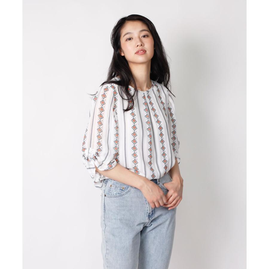 袖リボン総柄シフォンブラウス 絞り袖 シフォン ブラウス トップス レディース オフィス シャツ 春 秋 |  | 03