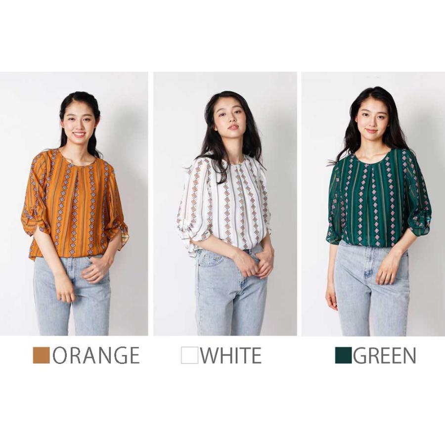 袖リボン総柄シフォンブラウス 絞り袖 シフォン ブラウス トップス レディース オフィス シャツ 春 秋 |  | 06