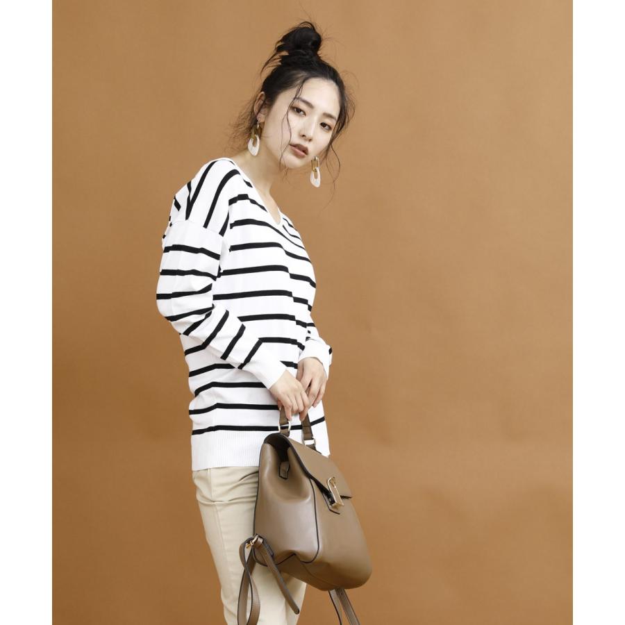 ニット 秋冬 ボーダー レディース ゆったり 体系カバー セーター トップス ライトニット 秋 Vネック 無地 |  | 06