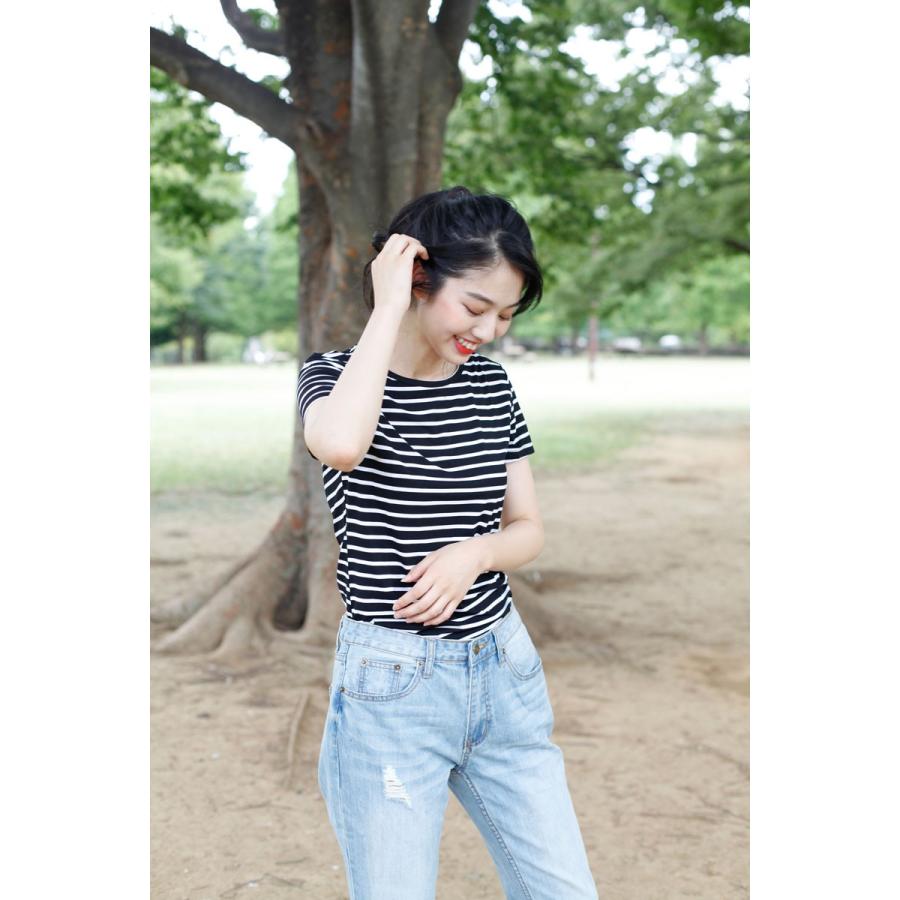 Tシャツ ベーシック 半袖 トップス 無地 ボーダー カットソー ティーシャツ トップス | 