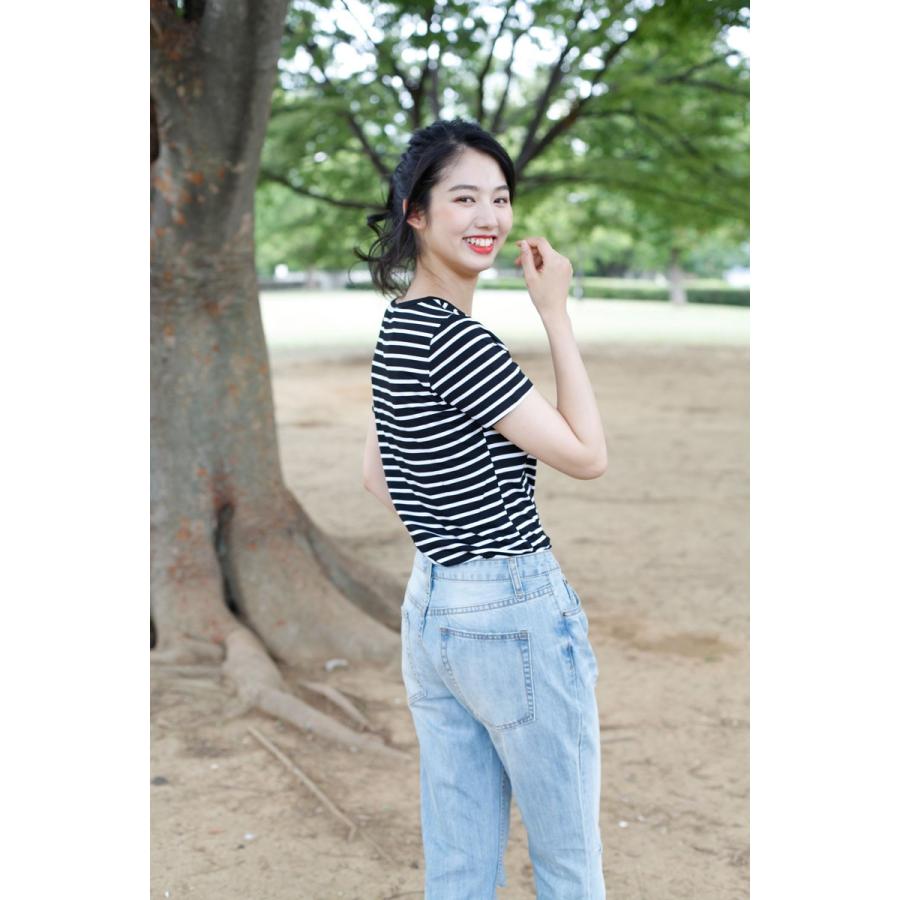 Tシャツ ベーシック 半袖 トップス 無地 ボーダー カットソー ティーシャツ トップス |  | 18