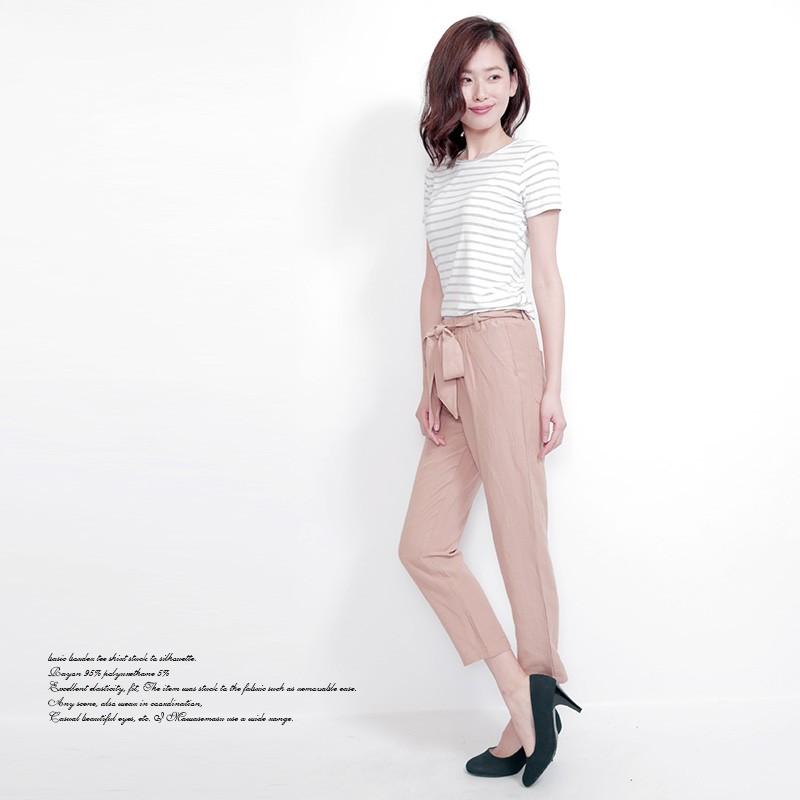 Tシャツ ベーシック 半袖 トップス 無地 ボーダー カットソー ティーシャツ トップス |  | 02