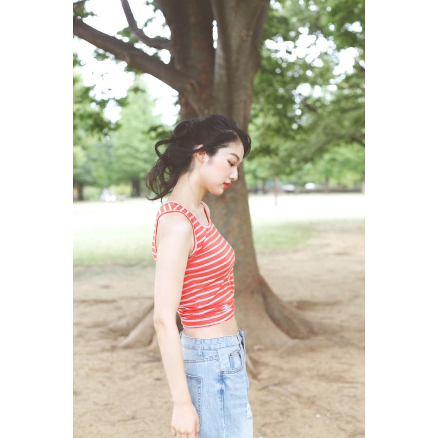 ノースリーブカットソー カットソー ボーダー クルーネック 無地 タンクトップ トップス |  | 07