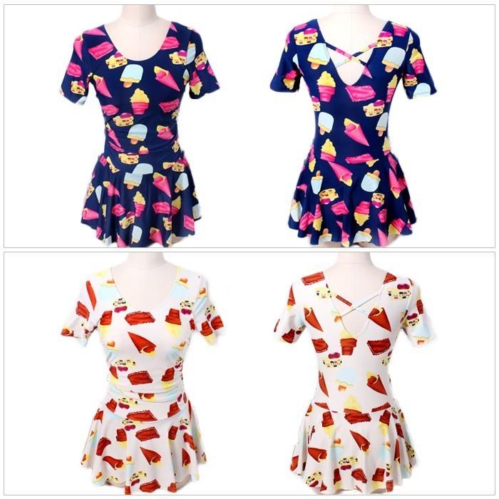 【残り僅か！】スウィーツ柄半袖ワンピース水着 水着 レディース ワンピース スウィーツ柄 ワイヤー 体型カバー オールインワン セクシー 女性用 ママ |  | 01