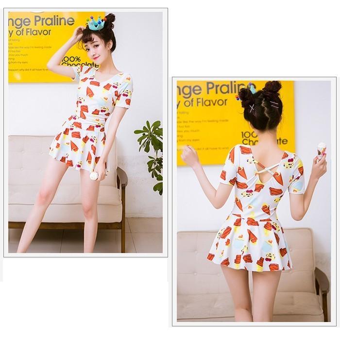 【残り僅か！】スウィーツ柄半袖ワンピース水着 水着 レディース ワンピース スウィーツ柄 ワイヤー 体型カバー オールインワン セクシー 女性用 ママ |  | 04