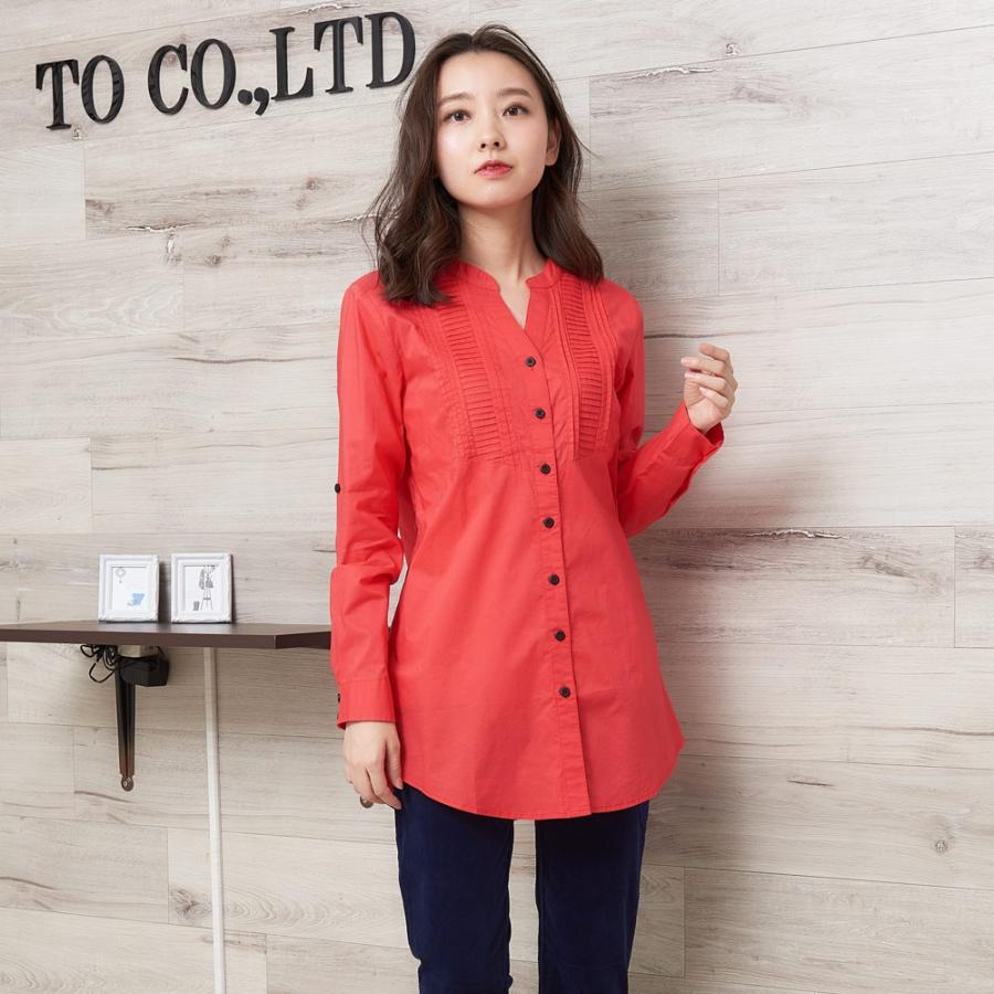 ノーカラーシャツ ブラウス コットン チュニック丈 チュニック 長袖シャツ はんぱ丈 綿 ロールアップ シャツ トップス レディース オフィス OL 通勤 春 夏 秋 冬 |  | 06