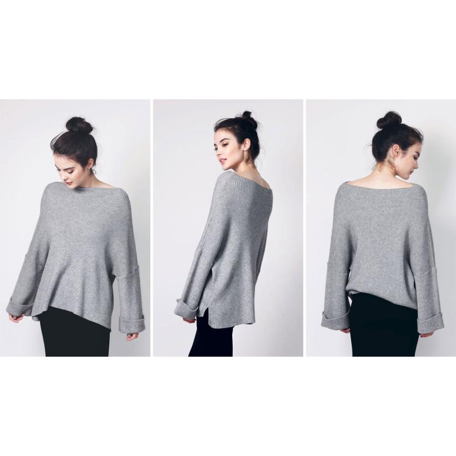 ワイドスリーブニット レディース セーター ニット 上品 ワイドスリーブ フレア袖 平行ネック 大人 女性 |  | 08