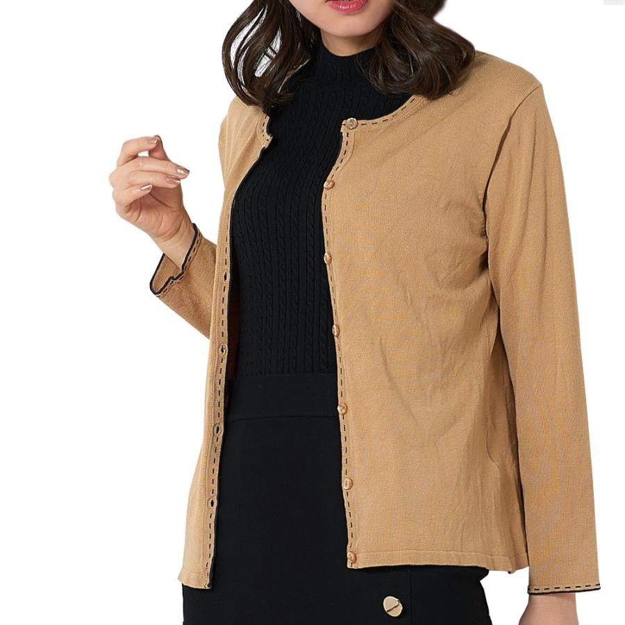 カーディガン レディース クルーネック トップス 薄手 オフィス |  | 01