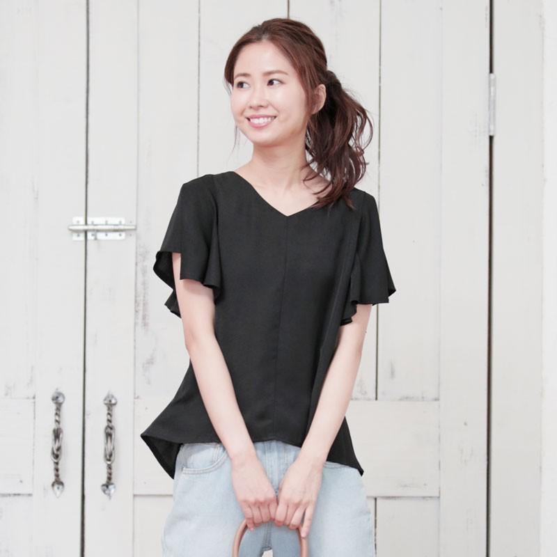 Vネックフレアスリーブカットソー カットソー フレア袖 Vネック レディース フリル 半袖 フレアスリーブ 袖コンシャス オフィス 春 夏 秋 トップスップス |  | 03