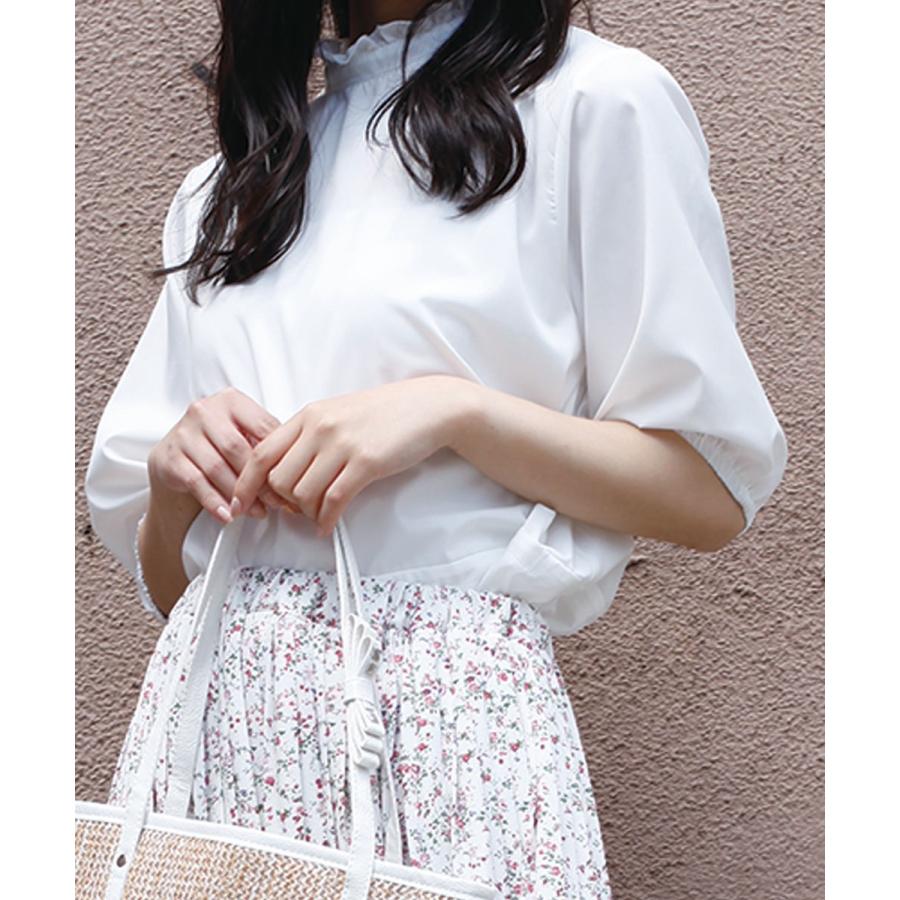 五分袖ブラウス ブラウス レディース オフィス チュニック トップス カットソー フリル 七分 春 夏 ボタン 無地 【BELL】 |  | 02