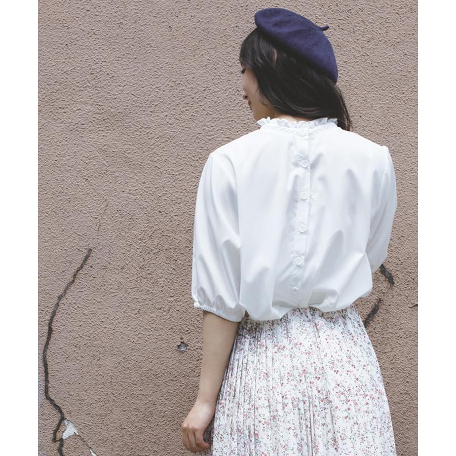 五分袖ブラウス ブラウス レディース オフィス チュニック トップス カットソー フリル 七分 春 夏 ボタン 無地 【BELL】 |  | 03