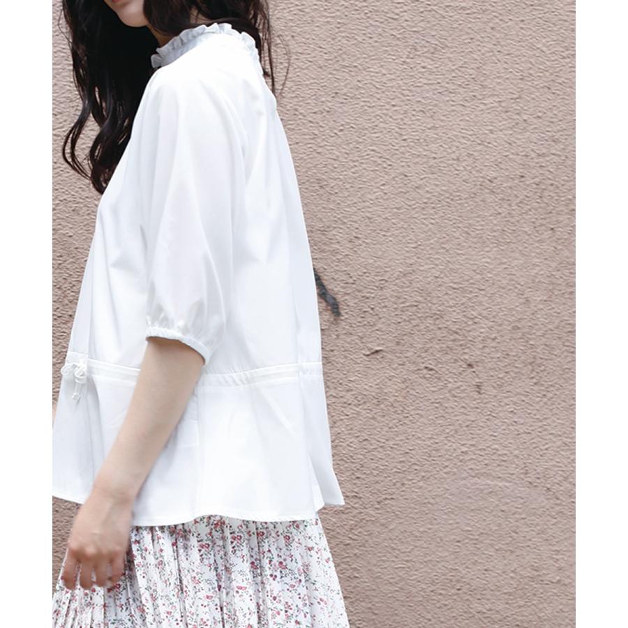 五分袖ブラウス ブラウス レディース オフィス チュニック トップス カットソー フリル 七分 春 夏 ボタン 無地 【BELL】 |  | 04