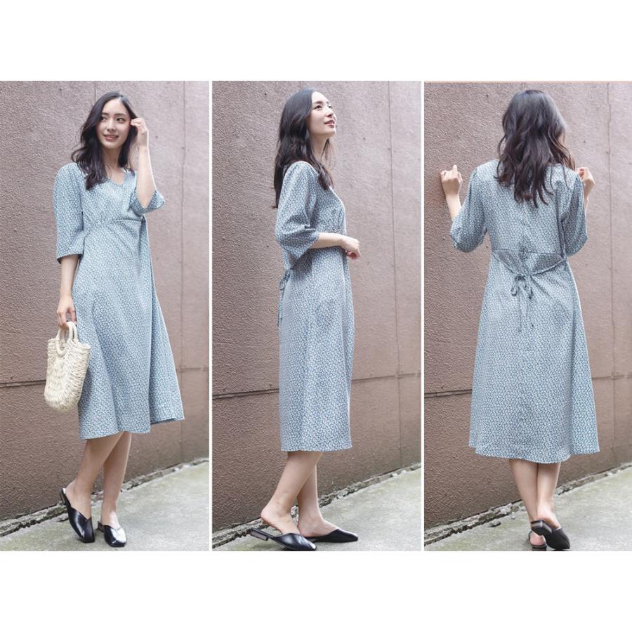 花柄ワンピース ロングワンピース ワンピース 半袖 レディース ロング 膝下 ミドル フレアスカート 花柄 【BELL】 |  | 03