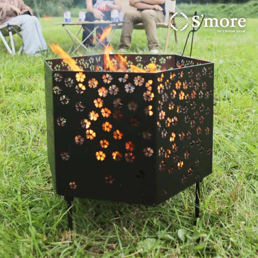 【Smore/六面焚火台 天板＆収納袋の3点セット】和柄六面焚火台