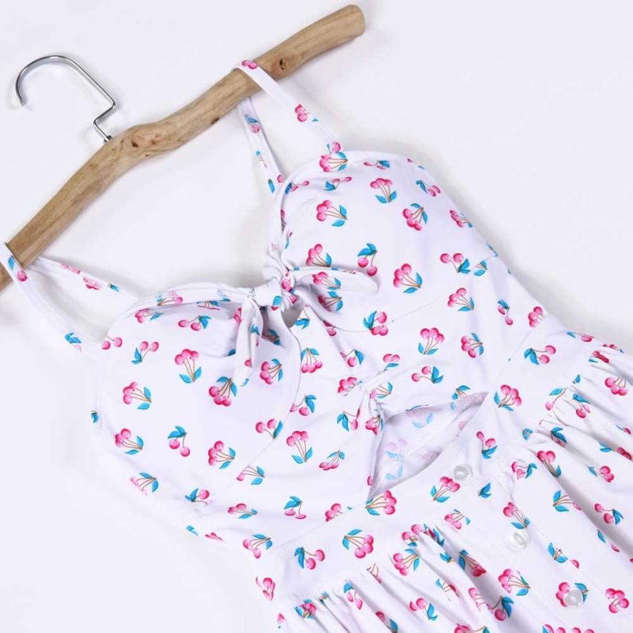 【残り僅か！】ワンピース 水着 チェリー さくらんぼ フレア フロントリボン レディース 体系カバー スイムウェア 海 リゾート 送料無料 |  | 01