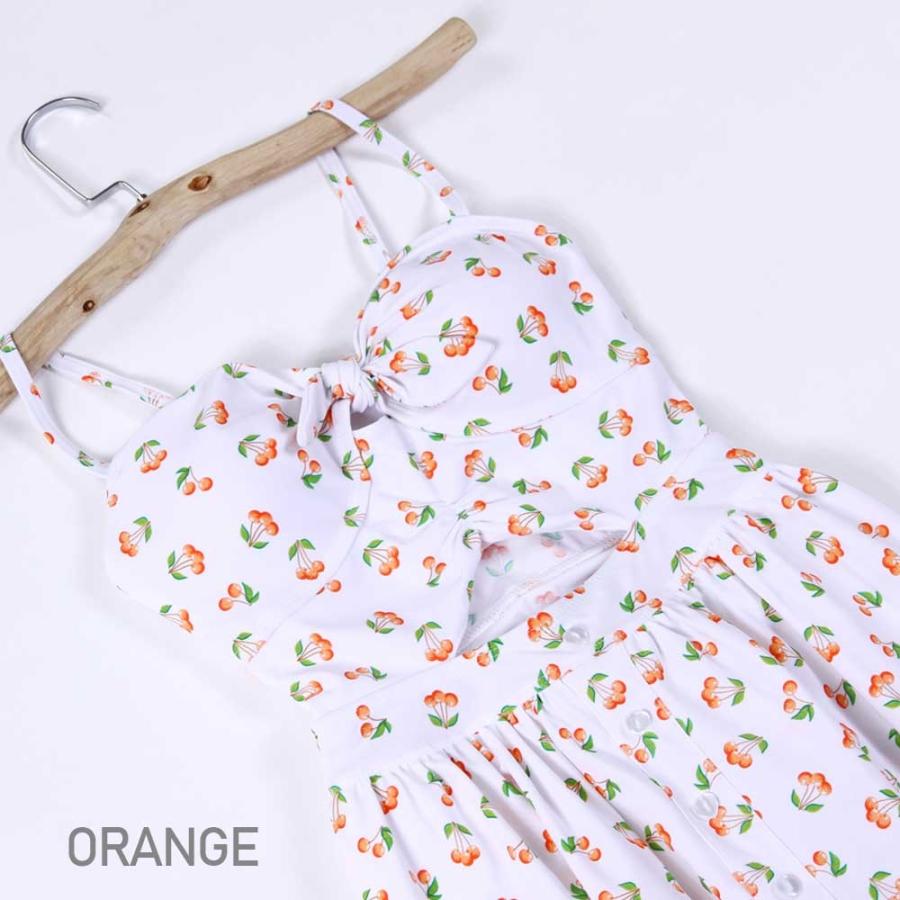 【残り僅か！】ワンピース 水着 チェリー さくらんぼ フレア フロントリボン レディース 体系カバー スイムウェア 海 リゾート 送料無料 |  | 02