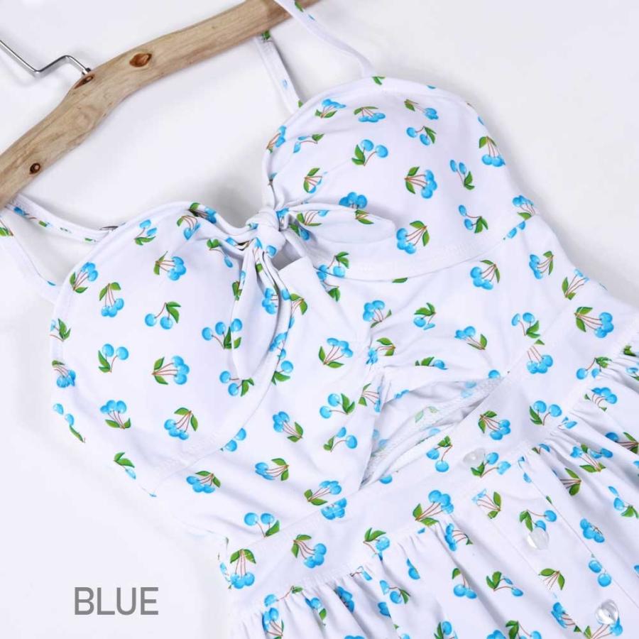 【残り僅か！】ワンピース 水着 チェリー さくらんぼ フレア フロントリボン レディース 体系カバー スイムウェア 海 リゾート 送料無料 |  | 03