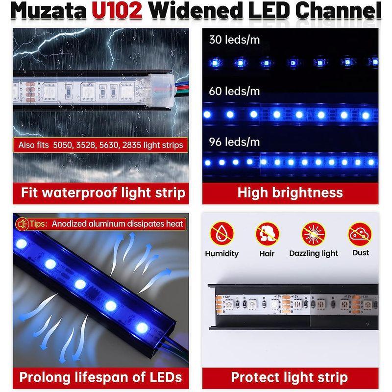 Muzata　20個パック　3.3フィート　ブラック　スモーキーブラック　LED　チャンネルシステム　1m　LED　ストリップカバー　ロープ