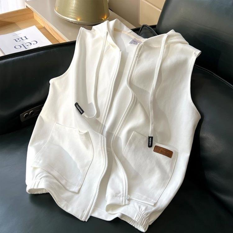 Tシャツ パーカーベスト ゆったり 秋 薄手 フード付き タンクトップ お出かけ スウェット 重ね着 ベスト レディース カジュアル 夏 ノースリーブ | ブランド登録なし | 01