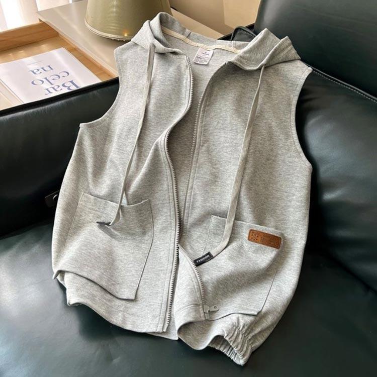 Tシャツ パーカーベスト ゆったり 秋 薄手 フード付き タンクトップ お出かけ スウェット 重ね着 ベスト レディース カジュアル 夏 ノースリーブ | ブランド登録なし | 02