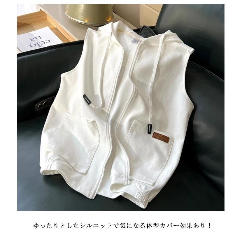 Tシャツ パーカーベスト ゆったり 秋 薄手 フード付き タンクトップ お出かけ スウェット 重ね着 ベスト レディース カジュアル 夏 ノースリーブ | ブランド登録なし | 08