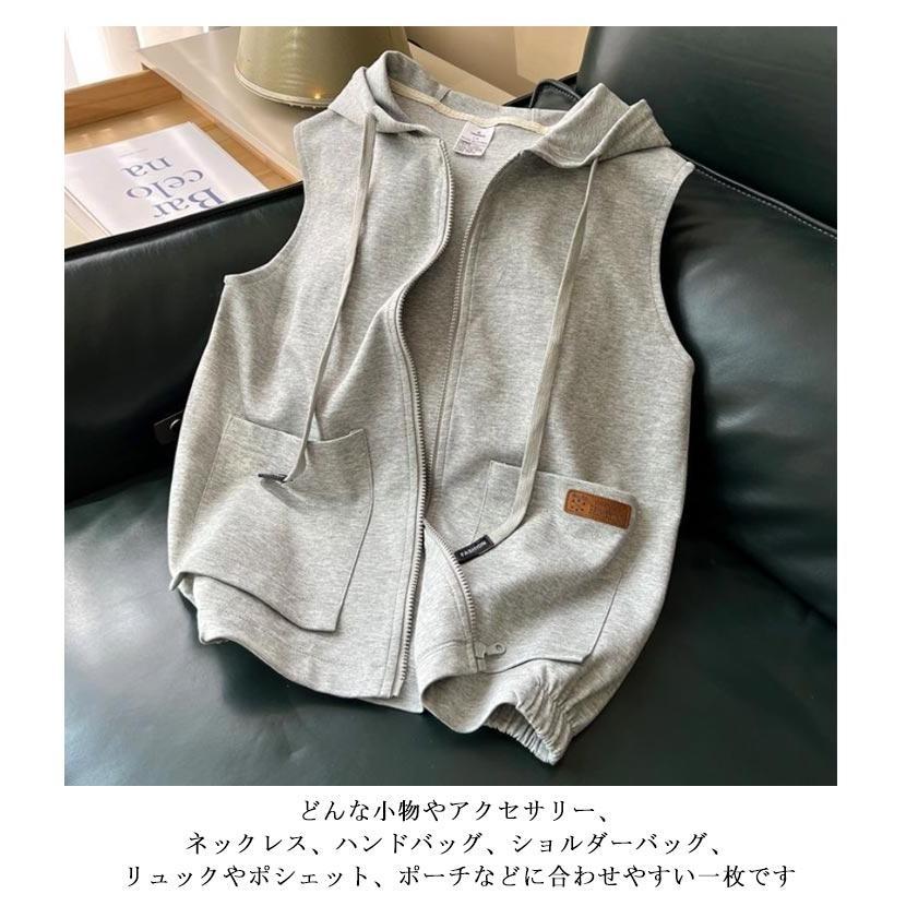 Tシャツ パーカーベスト ゆったり 秋 薄手 フード付き タンクトップ お出かけ スウェット 重ね着 ベスト レディース カジュアル 夏 ノースリーブ | ブランド登録なし | 09