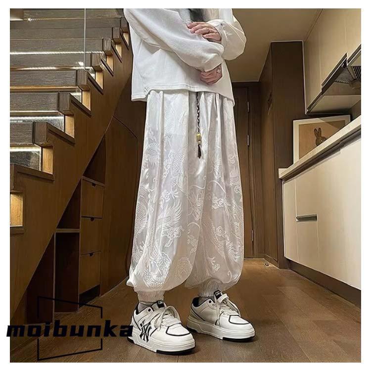 サルエルパンツ 龍柄 ドラゴン柄 メンズ 涼しいパンツ 春夏 ワイド