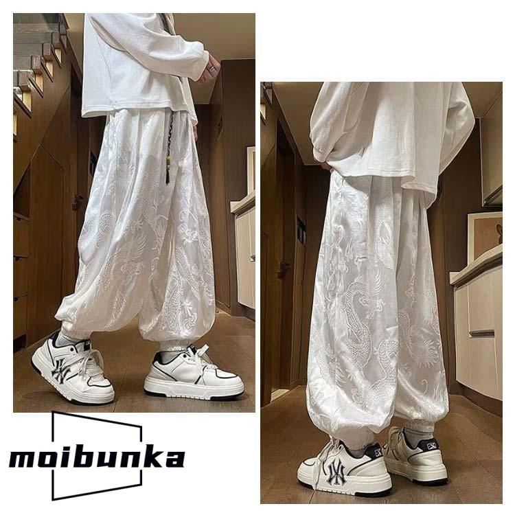 サルエルパンツ 龍柄 ドラゴン柄 メンズ 涼しいパンツ 春夏 ワイド